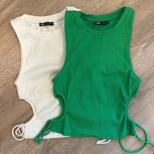 Zara Sleeveless Tops in Green and White